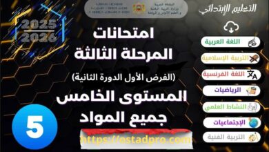 نماذج جديدة فروض المرحلة الثالثة المستوى الخامس 2025-2026